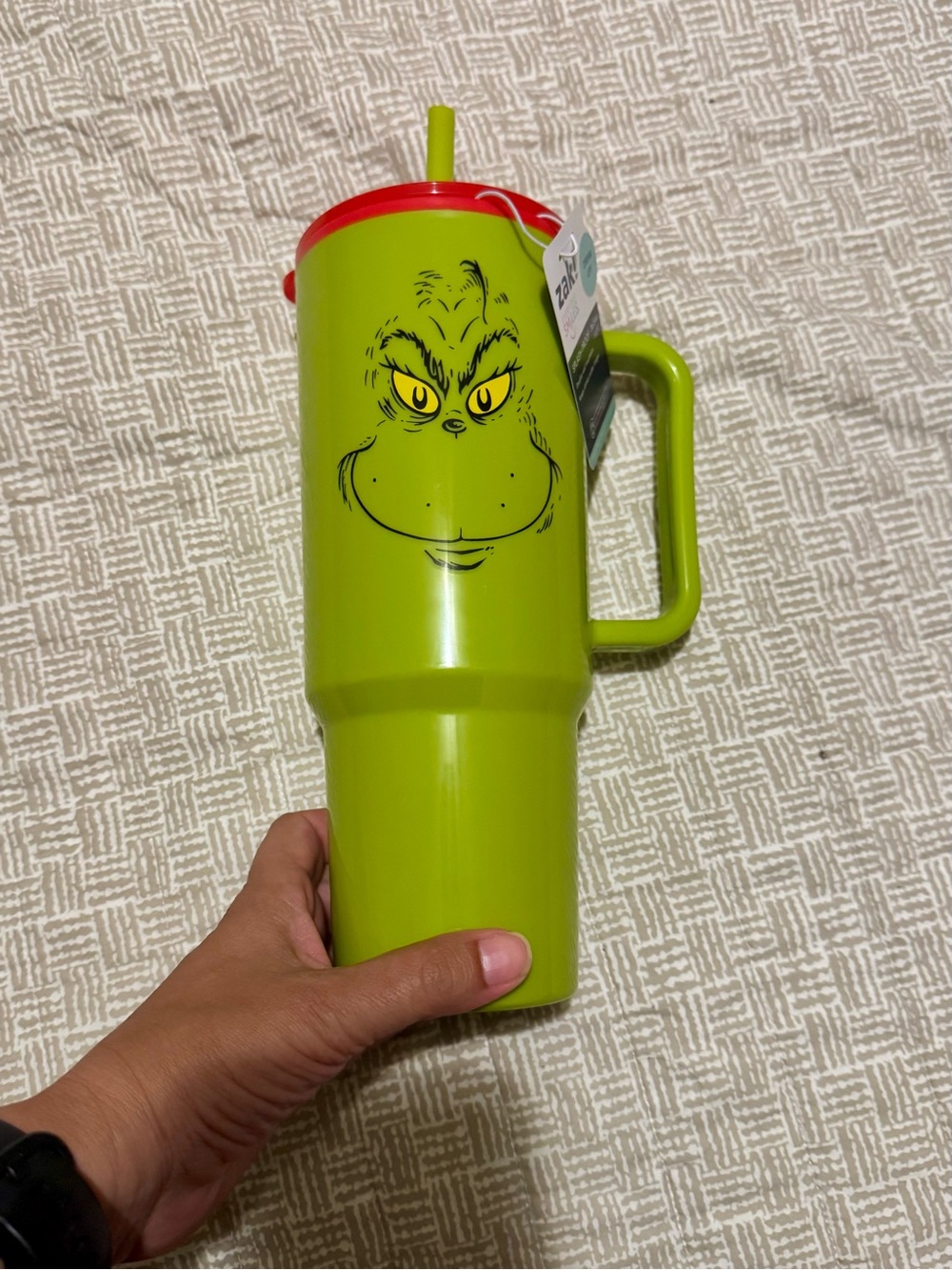 Grinch Green Holiday Travel Tumbler with Handle and Straw